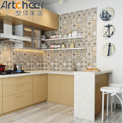 acheter Armoire de cuisine en forme de U de design mobile haut de gamme avec plafond en pierre de marbre et finition brillante fabrication en ligne
