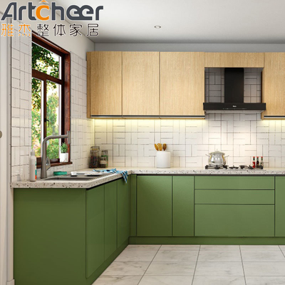 acheter Armoire de cuisine en forme de U personnalisée Couleur verte Armoires de base en forme de L Avec plafond en pierre de marbre fabrication en ligne