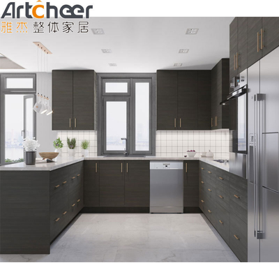 acheter Armoire de cuisine en forme de U en pierre de quartz blanc avec panneau de porte en PVC moderne et élégant fabrication en ligne