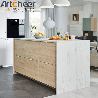 acheter Une table de cuisine personnalisée avec des tiroirs en bois massif et un toit en pierre de quartz fabrication en ligne