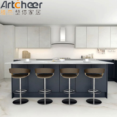 acheter Armoire de cuisine personnalisée en gris et bleu en forme de L pour cuisine moderne de Foshan fabrication en ligne