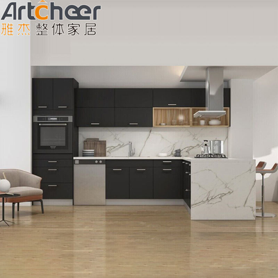 acheter Design minimaliste Armoires de cuisine en bois massif gris avec plafond de pierre de quartz importé fabrication en ligne