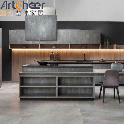 acheter Matériau de qualité E0 Armoires de cuisine avec marbre gris foncé Look Finish Et l' île de table fabrication en ligne