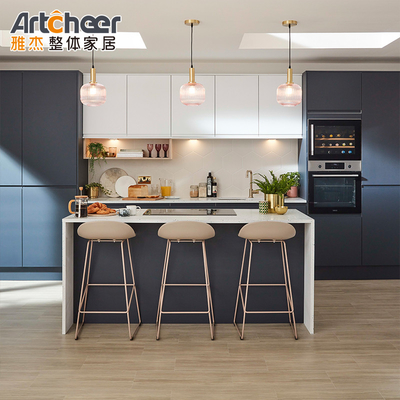 acheter RTA Taille Melamine laminé en bois Grain et laque Finition armoire de cuisine sans poignée fabrication en ligne
