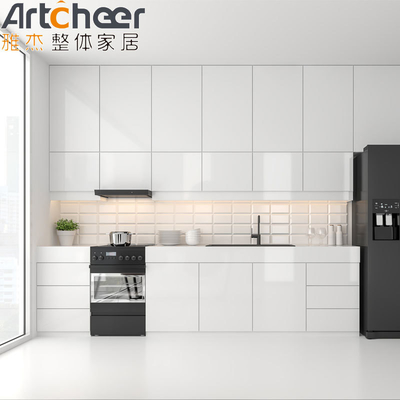 acheter Petite cuisine ouverte moderne élégante en forme de I armoire de cuisine blanche avec armoire haute noire fabrication en ligne