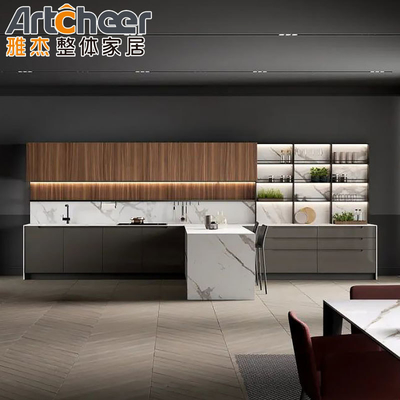 acheter Meubles de cuisine modernes Melamine grise Armoire en forme de L avec placard de garde-manger fabrication en ligne