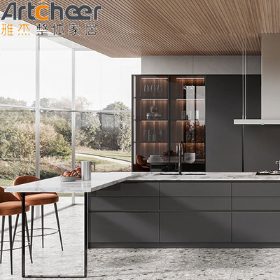 acheter Armoires de cuisine à bord relâchées avec une table d'île de forme I couleur personnalisée fabrication en ligne