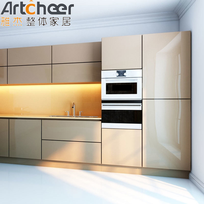acheter Style de design contemporain Laque haute brillance Armoire murale de cuisine moderne Beige et couleur grise fabrication en ligne