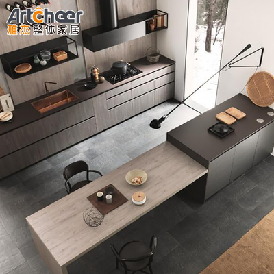 acheter Armoires de cuisine en aluminium de couleur personnalisée avec comptoir et table à manger à bord plat fabrication en ligne
