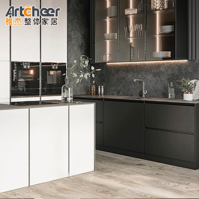 acheter Armoire de cuisine moderne intelligente avec conception de rangement de panneaux stratifiés et comptoir en pierre de quartz fabrication en ligne