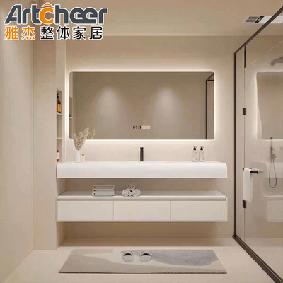 acheter Une salle de bains en bois massif élégant avec rangement dans un tiroir et un toit en marbre de Carrara durable fabrication en ligne