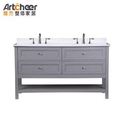 acheter Armoire de salle de bain en bois massif avec évier double et 4 tiroirs en design moderne fabrication en ligne