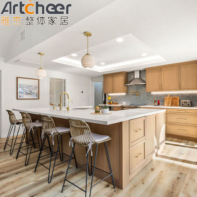 Design de cuisine moderne 2023 Île en bois avec toit en verre et accessoires de carcasse en contreplaqué