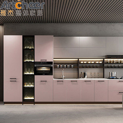 Porte sans main douce fermée armoire de cuisine en forme de L avec une surface solide comptoir design moderne