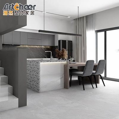 Matériau de porte en carton de mélamine RTA Armoire de cuisine haute brillance avec plateau de table en pierre sintrée